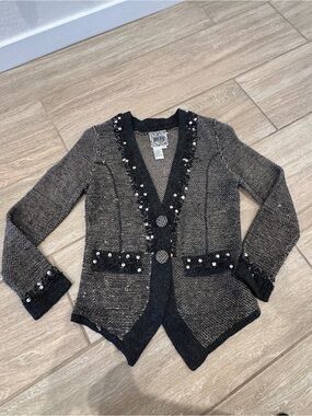 Curio  Embellished Black & Gray Knit Jacket